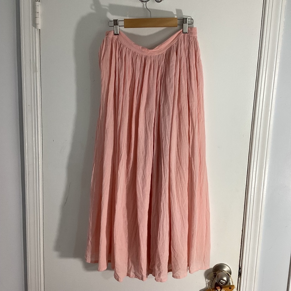 Y2K ESPIRIT WOMANS 11/12  COTTON CRINKLED MIDI SKIRT PEACH LIGHT COLOR - Picture 3 of 9